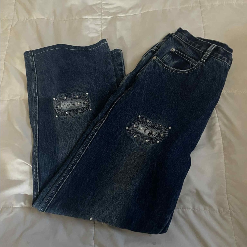 Embellished Denim with Lace and Pearls